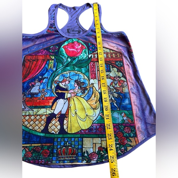 DISNEY Beauty Beast Stained Glass Tale As Old As Time Purple Racerback Tank Top - Picture 4 of 5